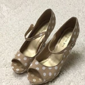Madden Girl tan polka dot heels